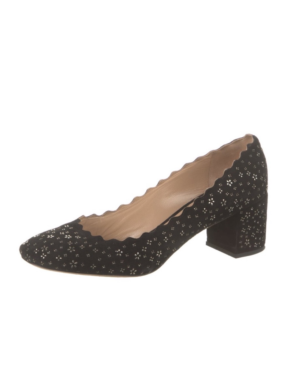 Chloe Black Scalloped Suede Accent Pumps